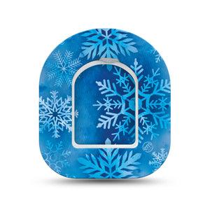 ExpressionMed Falling Snow Omnipod Surface Center Sticker and Mini Tape  Blue Snowflakes, Vinyl Sticker and Tape Design Pump Design