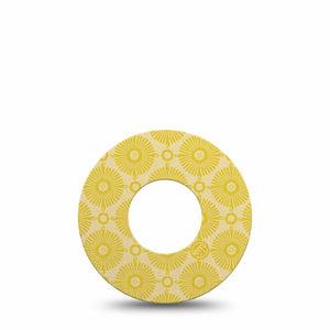 ExpressionMed Yellow Sundress Freestyle Libre and Libre 2 Plus Tape, Abbott Lingo, Single Tape Golden Ornamental Sunbursts, Fixing Ring Tape Continuous Glucose Monitor Design