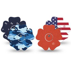 ExpressionMed USA Basics Freestyle Libre 3 and Libre 3 Plus Flower, tape and sticker  usa color palette Accessories for CGM