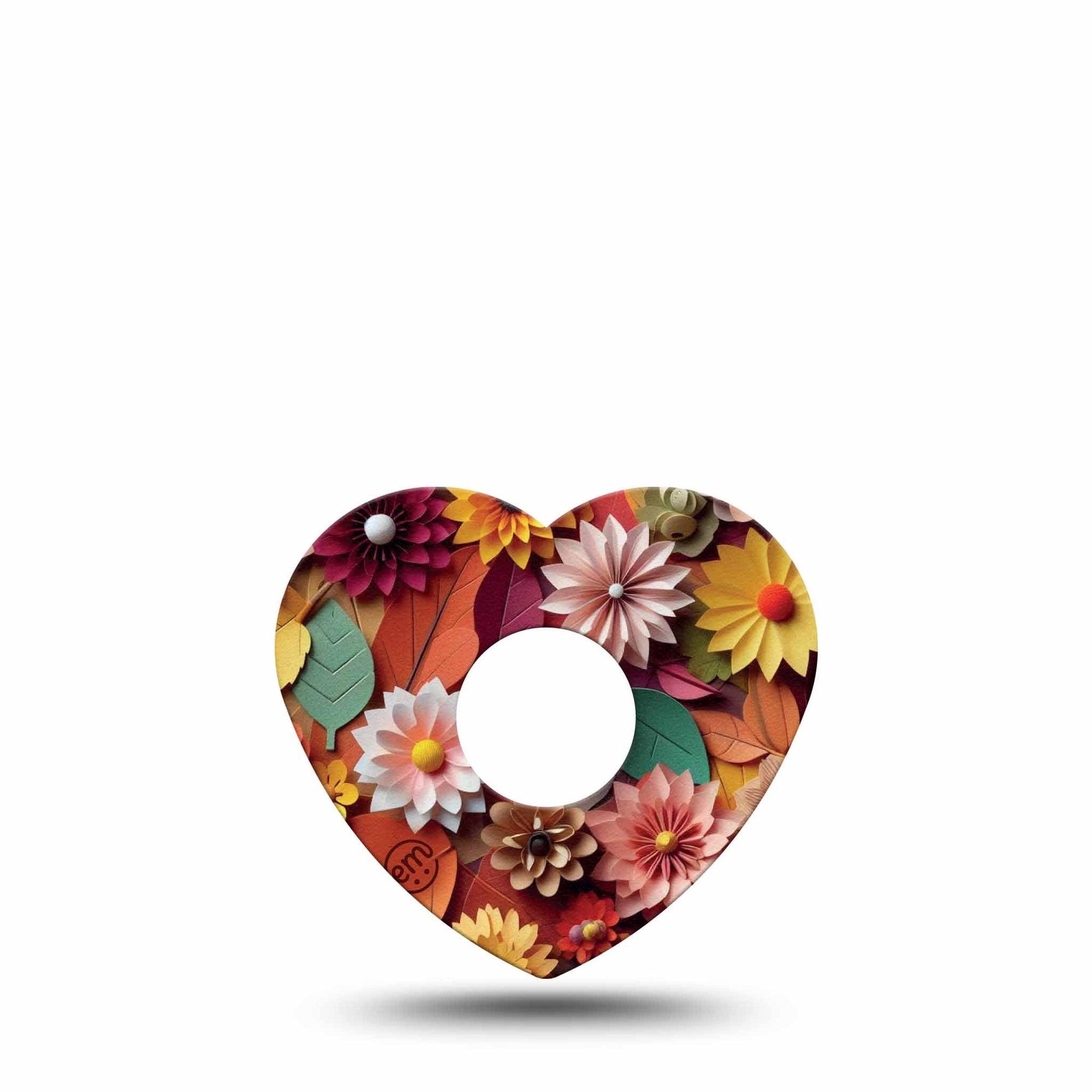 ExpressionMed 3D Floral Freestyle Libre 3 Heart Shape Tape Single Tape Paper Flower Craft Inspired, Patch CGM Design