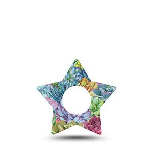 ExpressionMed Blue Succulents Infusion Set Star Shape Tape 5-pack Tape Cobalt Cactus Fixing Ring Patch Continuous Glucose Monitor Design