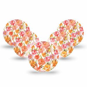 ExpressionMed Peach Dusk Freestyle Libre 3 and Libre 3 Plus Overpatch, 5-Pack Tape Cloudy Orange Flowers, Adhesive Patch CGM Design