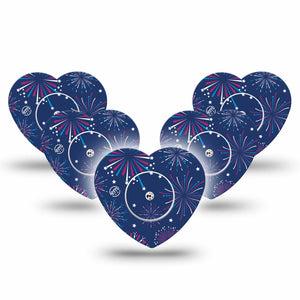 ExpressionMed Night Sky Celebration Freestyle Libre 2 Heart Shape Tape, Abbott Lingo,  5-Pack Tape and 5-Pack Sticker Radiant Fireworks Adhesive Patch CGM Design