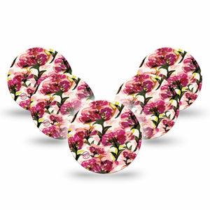 ExpressionMed Maroon Flowers Freestyle Libre 3 and Libre 3 Plus Overpatch, 5-Pack Tape Feathery Petals, Adhesive Patch CGM Design