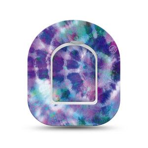 ExpressionMed Purple Tie Dye Omnipod Surface Center Sticker and Mini Tape Colorful Patterns Inspired Vinyl Sticker and Tape Design Pump Design