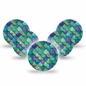 ExpressionMed Mermaid Scales Freestyle Libre 3 and Libre 3 Plus OverPatch, 5-Pack underwater mermaid style Plaster for Continuous Glucose Monitor