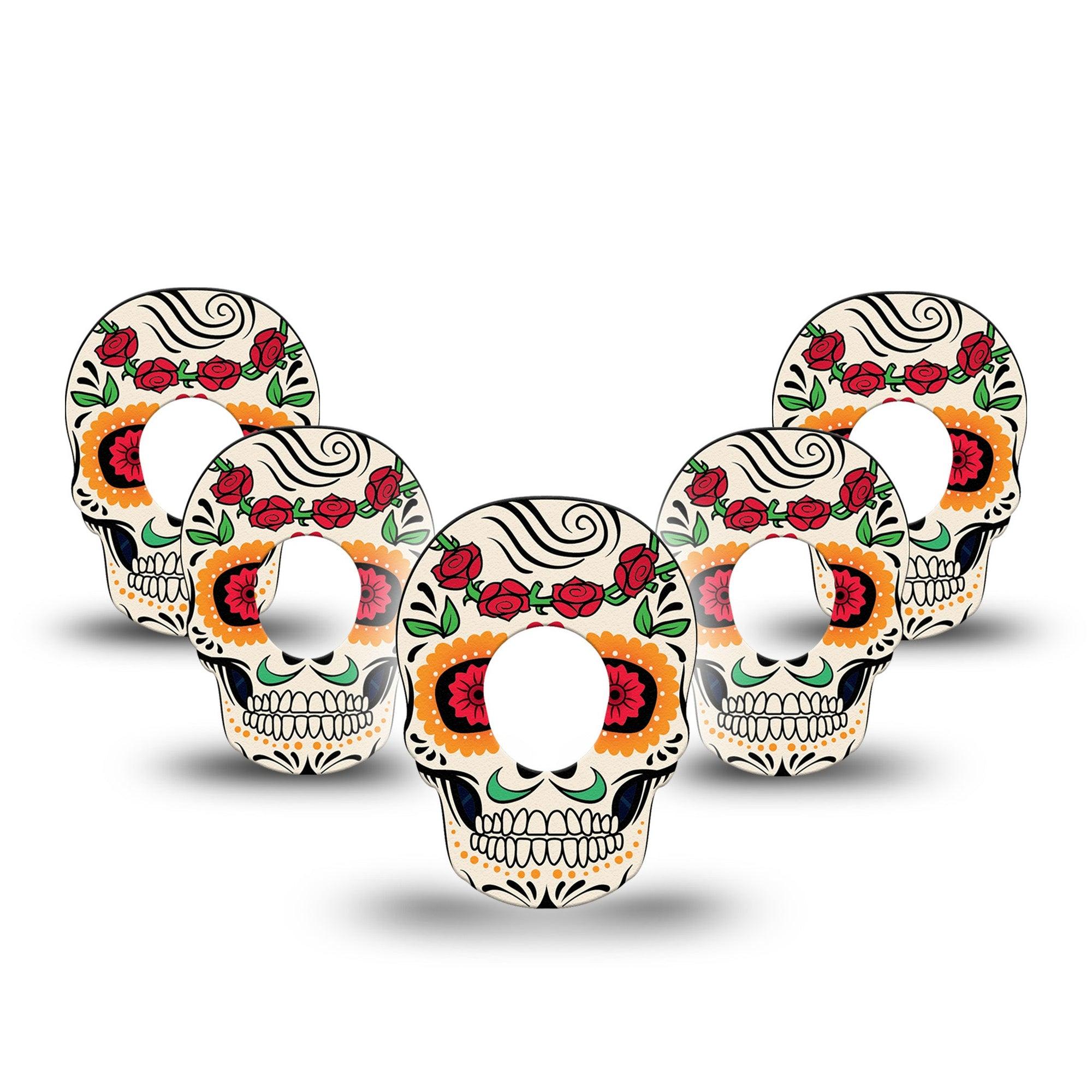 ExpressionMed Dia De Los Muertos Dexcom G7 Skull Shape Tape, Dexcom Stelo Glucose Biosensor System, 5-Pack Festive Decor Overlay Patch CGM Design