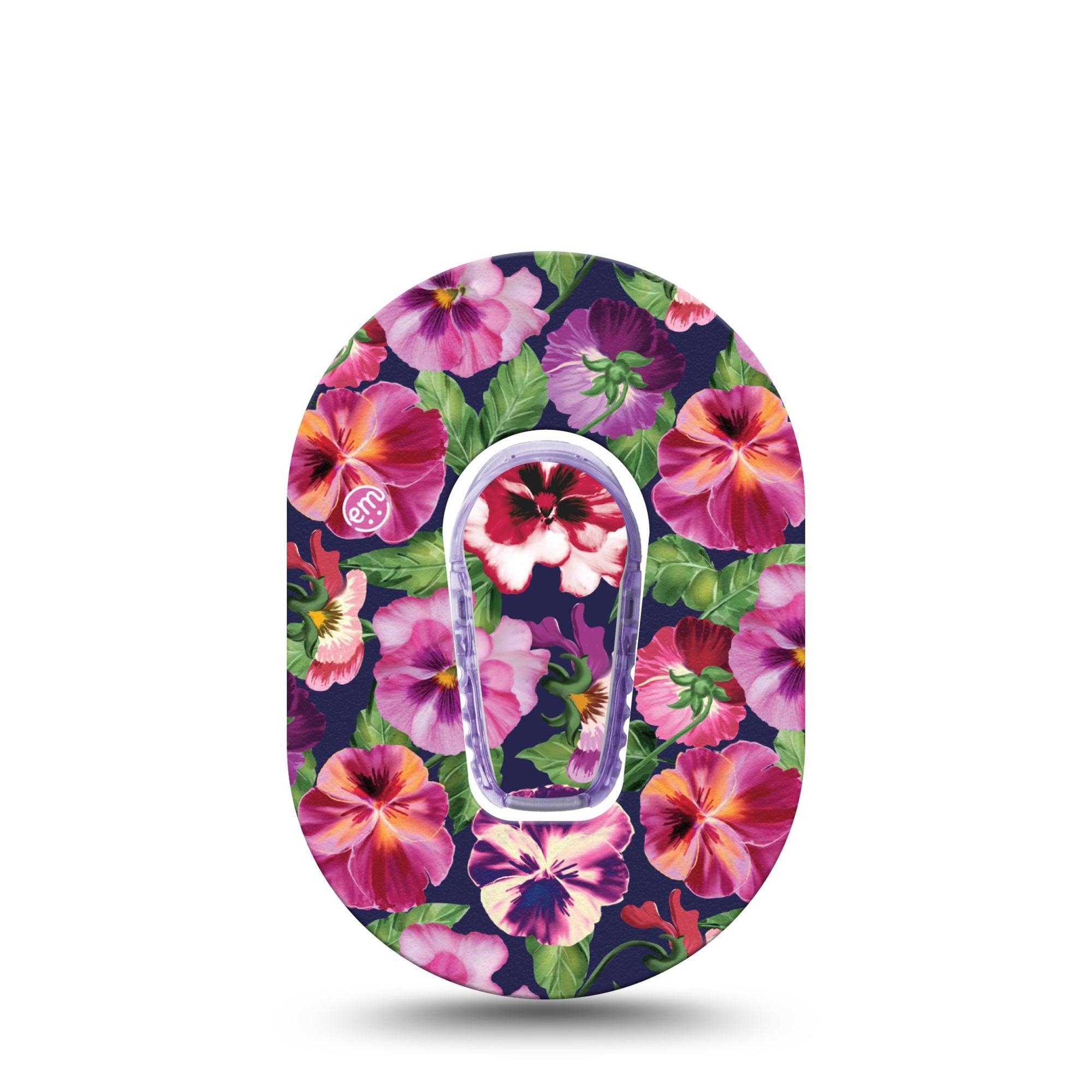 ExpressionMed Flower Girl Pansies Dexcom G6 Mini Tape Single Tape and Single Sticker Winter Floral Pansy, Adhesive Tape CGM Design