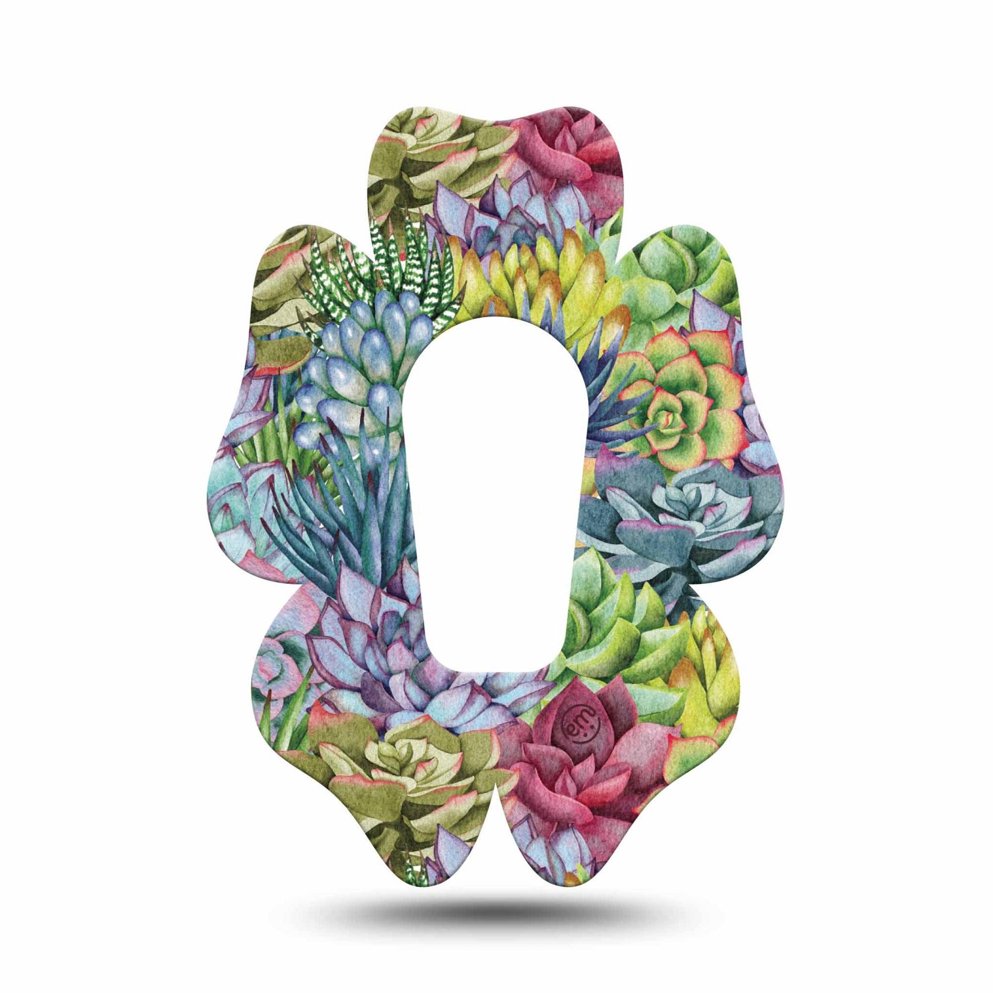 ExpressionMed Blue Succulents Dexcom G6 Flower Shape Tape Single Tape Desert Succulents Adhesive Patch Continuous Glucose Monitor Design
