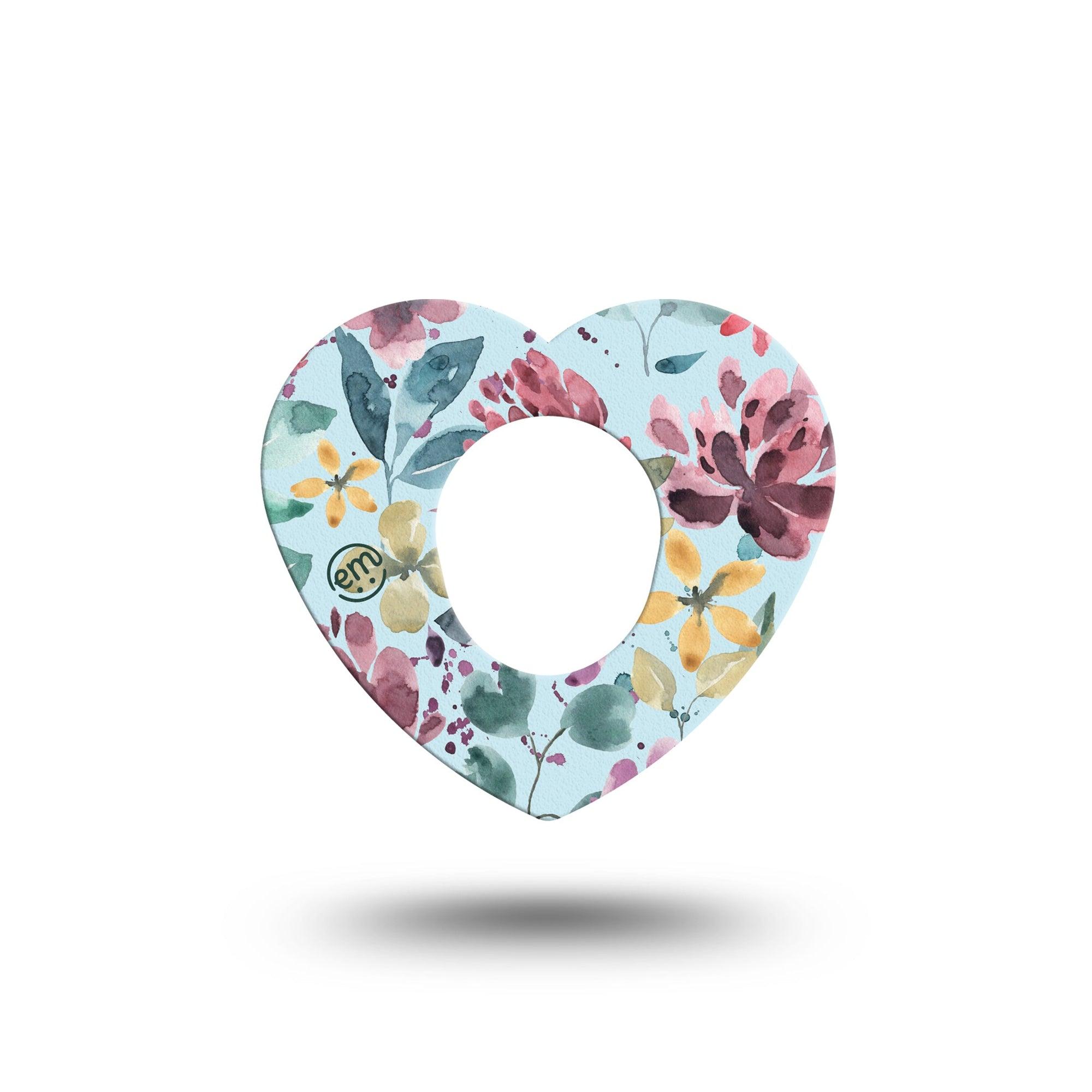 ExpressionMed Botanical Blooms Dexcom G7 Heart Shape Tape, Dexcom Stelo Glucose Biosensor System, Single Watercolored Flowers Overlay Patch CGM Design