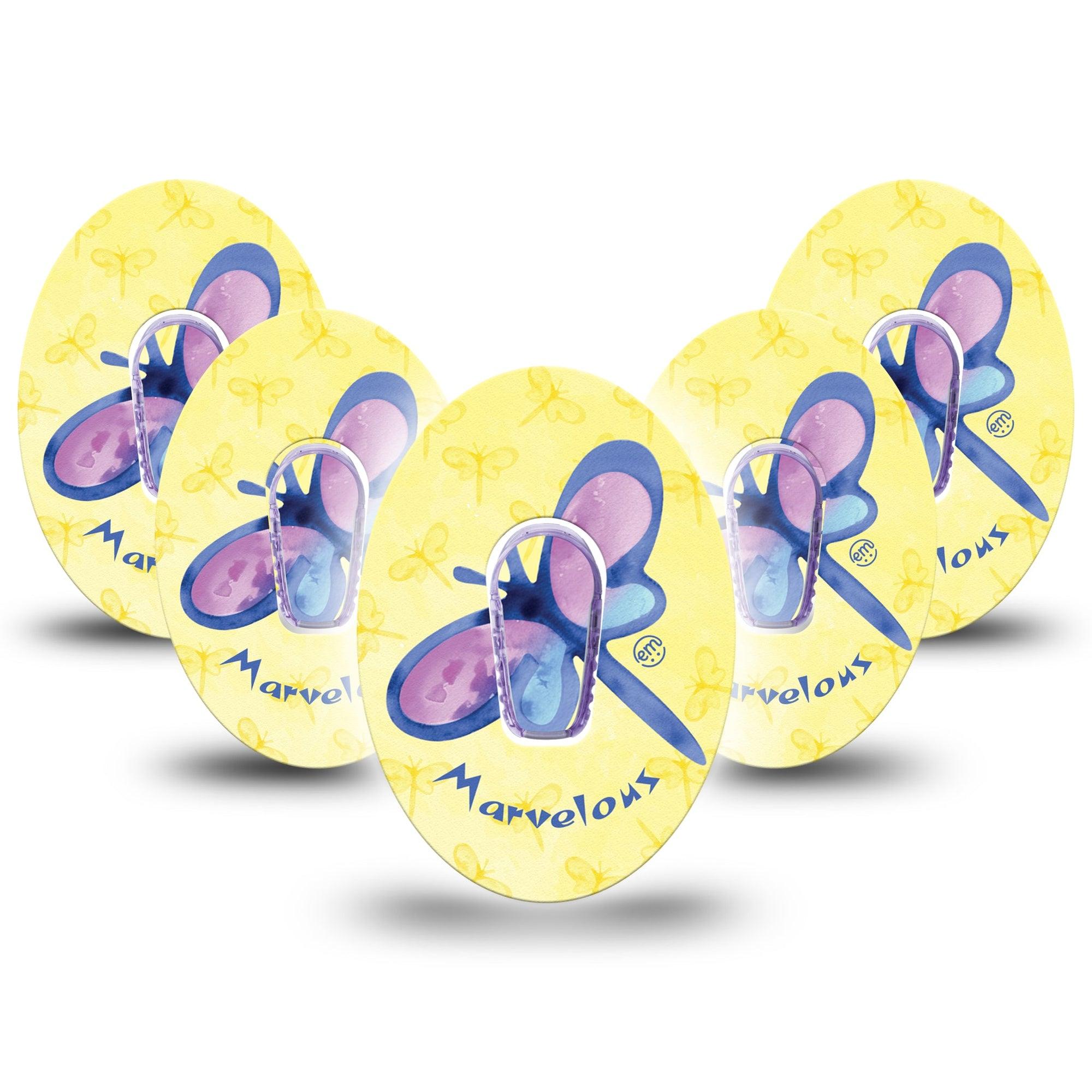 ExpressionMed Marvelous Dragonfly Dexcom G6 Tape 5-Pack Tape and 5-Pack Sticker Purple Bug Dragonfly, Plaster Continuous Glucose Monitor Design