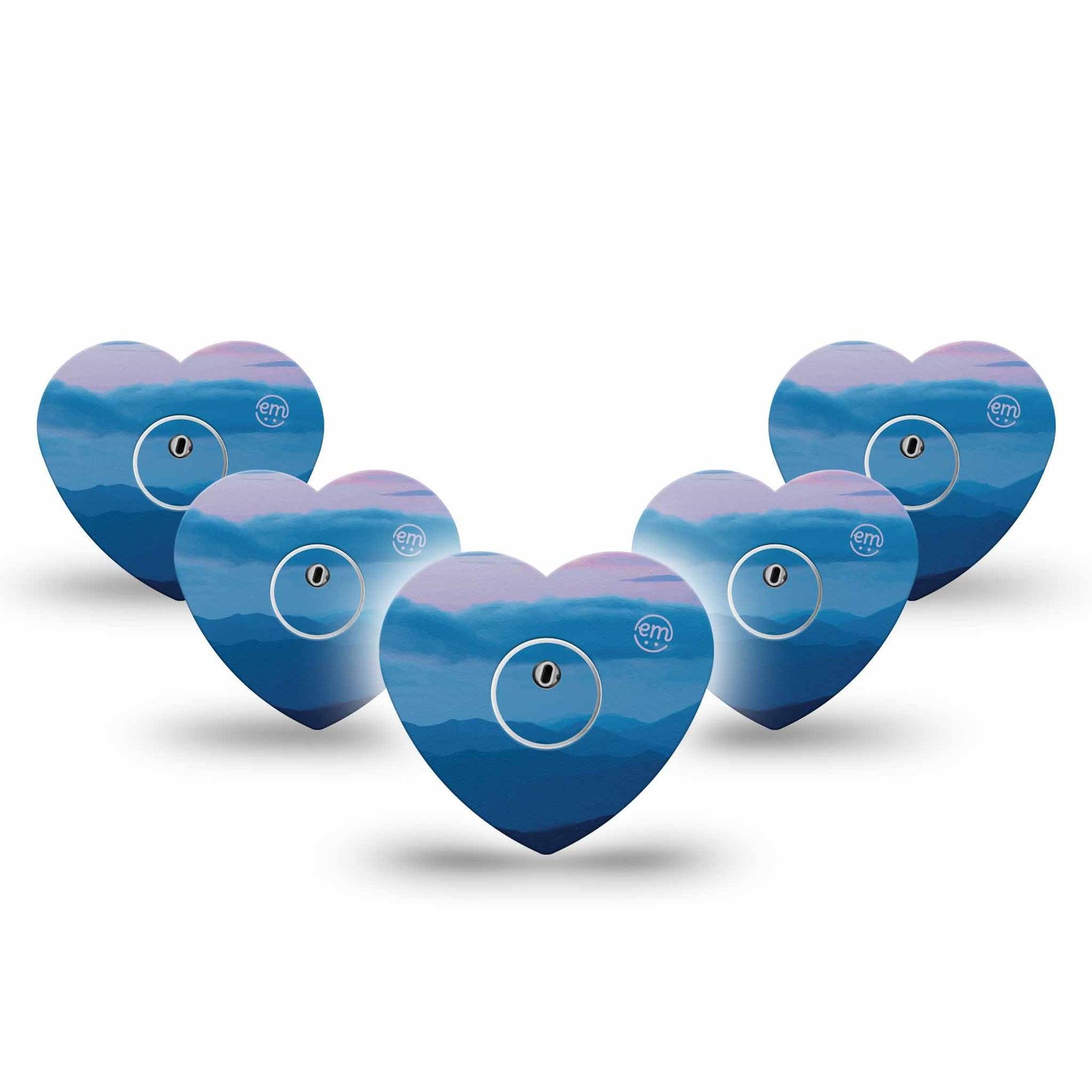 ExpressionMed Watercolor Skies Freestyle Libre 3 and Libre 3 Plus Heart Shape Tape 5-Pack Tape and 5-Pack Sticker Sky Art, Plaster CGM Design
