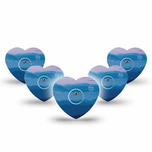 ExpressionMed Watercolor Skies Freestyle Libre 3 and Libre 3 Plus Heart Shape Tape 5-Pack Tape and 5-Pack Sticker Sky Art, Plaster CGM Design