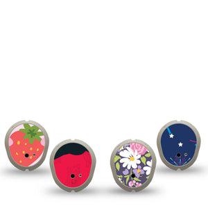 ExpressionMed Playful Dexcom G7 and Dexcom Stelo Glucose Biosensor System Sticker, 4-Pack Sticker lively pattern design Sensor Cover for Continuous Glucose Monitor