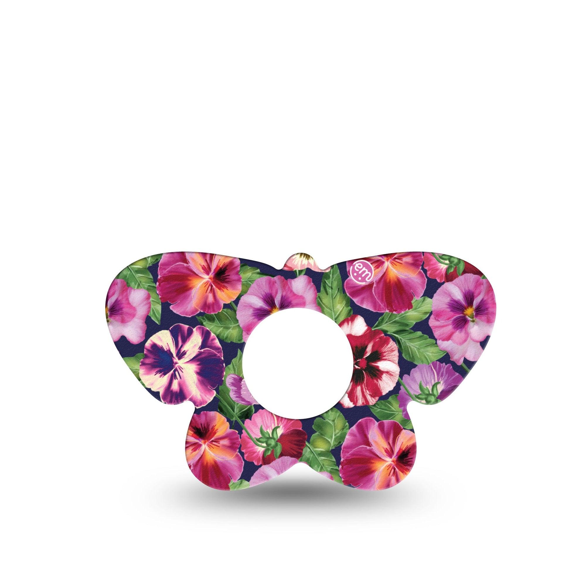 ExpressionMed Flower Girl Pansies Infusion Set Butterfly Shape Tape 5-Pack Tape Large Petal Florals, Plaster Continuous Glucose Monitor Design