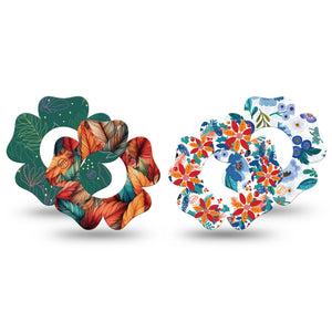 ExpressionMed Riptide Blossoms Variety Pack Freestyle Libre 2 and Libre 2 Plus Flower Shape Tape, Abbott Lingo,  4-Pack Tape Winter Inspired Plant Life, Fixing Ring Tape CGM Design