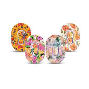 ExpressionMed Sunset Petals Variety Pack Dexcom G6 Mini Tape, 4-Pack Tape and 4-Pack Sticker Variety Orange Pink Flowers, Adhesive Tape CGM Design