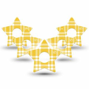 ExpressionMed yellow gingham Freestyle Libre 3 and Libre 3 Plus Star, 5-Pack Golden yellow gingham Decorative Patch for Continuous Glucose Monitor