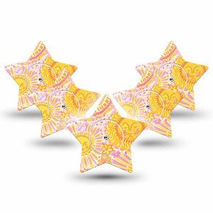 ExpressionMed Bright Sunshine Freestyle Libre, Libre 2 Plus, and Abbott Lingo Star, 5-Pack Tape and 5-Pack Sticker cheerful yellow style Waterproof Sensor Cover for Continuous Glucose Monitor