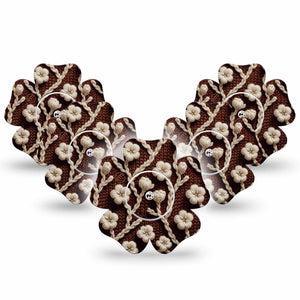 ExpressionMed Cozy Sweater Freestyle Libre 2 and Libre 2 Plus Flower Shape Tape, Abbott Lingo,  5-Pack Tape and 5-Pack Sticker Cute Yarn Inspired Flowers, Fixing Ring Tape CGM Design