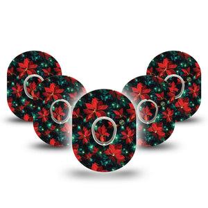 ExpressionMed Christmas Floral Dexcom G7 Tape, Dexcom Stelo Glucose Biosensor System, 5-Pack Tape and 5-Pack Sticker Holiday Florals, Overlay Tape CGM Design