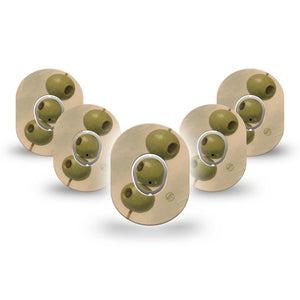 ExpressionMed Olives Dexcom G7 and Dexcom Stelo Glucose Biosensor System Mini, 5-Pack Tape and 5-Pack Sticker Three green olives Sensor Cover for Continuous Glucose Monitor