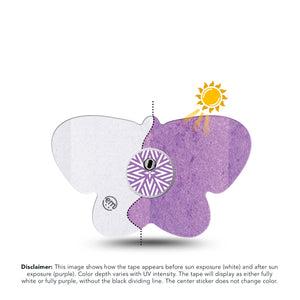 ExpressionMed Solar Violet Freestyle Libre 3 and Libre 3 Plus Butterfly Shape Tape, Single Tape and Single Sticker Sunlight-Responsive Color, Overlay Patch CGM Design