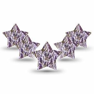 ExpressionMed Stitched Bloom Freestyle Libre 3 and Libre 3 Plus Star, 5-Pack Tape and 5-Pack Sticker Purple lavender stems Fixing Ring Patch for Continuous Glucose Monitor