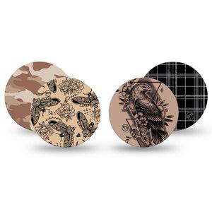 ExpressionMed Black and Tan Variety Pack Variety Pack Freestyle Libre 3 and Libre 3 Plus Overpatch, 4-Pack Tape Variety Cool Moths and Hawk, Adhesive Patch CGM Design