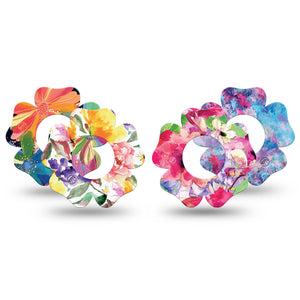 ExpressionMed Gentle Garden Variety Pack Freestyle Libre 2 Flower Shape Tape, Abbott Lingo,  4-Pack Variety Floral Artwork Inspired Fixing Ring Tape CGM Design