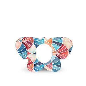 ExpressionMed Watercolor Fan Dexcom G7 and Dexcom Stelo Glucose Biosensor System Butterfly, Single Tape Red blue fan shape Overlay Tape for CGM
