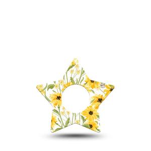 ExpressionMed Yellow Mosaic Floral Infusion Set Star Shape Tape 5-Pack Tape Spring Floral Print, Fixing Ring Patch Continuous Glucose Monitor Design