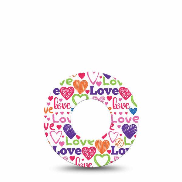 ExpressionMed Abundance of Love Freestyle Libre Tape, Abbott Lingo, Single Tape Crayon Drawn Hearts, Fixing Ring Tape Continuous Glucose Monitor Design