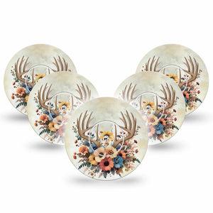 ExpressionMed Floral Antlers Freestyle Libre and Libre 2 Plus Tape, Abbott Lingo, 5-Pack Tape and 5-Pack Sticker Antlers Autumn Wreath, Fixing Ring Tape Continuous Glucose Monitor Design