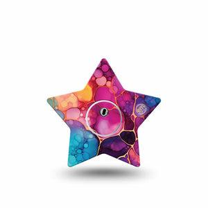 ExpressionMed Rainbow Ink Freestyle Libre 3 and Libre 3 Plus Star, Single Tape and Single Sticker Multicolor abstract art Fixing Ring Tape for CGM
