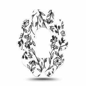 ExpressionMed Custom Black and White Floral Dexcom G6 Flower Shape Tape Single Tape Black White Design Adhesive Patch Continuous Glucose Monitor Design