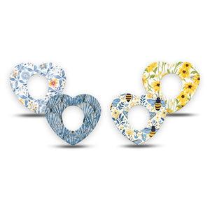 ExpressionMed Sunny Coast Dexcom G7 and Dexcom Stelo Glucose Biosensor System Heart, 4-Pack Tape Narture bees florals shells Fixing Ring Tape for Continuous Glucose Monitor