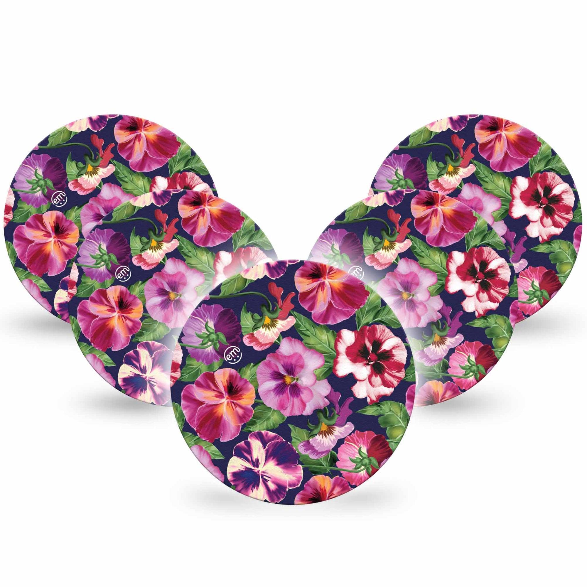 ExpressionMed Flower Girl Pansies Freestyle Libre Overpatch, Abbott Lingo, 5-Pack Tape Pansy Florals, Fixing Ring Patch CGM Design