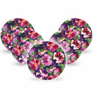 ExpressionMed Flower Girl Pansies Freestyle Libre Overpatch, Abbott Lingo, 5-Pack Tape Pansy Florals, Fixing Ring Patch CGM Design