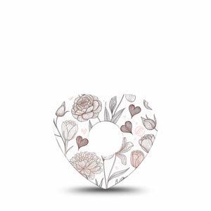 ExpressionMed Minimalist Botanical Freestyle Libre 3 and Libre 3 Plus Heart, Single Tape Clean plant linework Vinyl Decoration for CGM