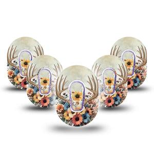 ExpressionMed Floral Antlers Dexcom G6 Mini Tape, 5-Pack Tape and 5-Pack Sticker Antlers Autumn Wreath, Adhesive Tape CGM Design