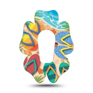 ExpressionMed Flip Flops Dexcom G6 Flower Shape Tape Single Tape Beach Day Footwear Adhesive Patch Continuous Glucose Monitor Design