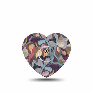 ExpressionMed Abstract Leaves Freestyle Libre 2 Heart Shape Tape, Abbott Lingo,  Single Tape and Single Sticker Gray Purple Toned Garden Painting Adhesive Patch CGM Design