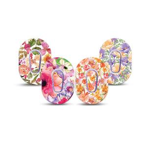 ExpressionMed Blooming Radiance Variety Pack Dexcom G6 Mini Tape, 4-Pack Tape and 4-Pack Sticker Variety Orange Pink Flowers, Adhesive Tape CGM Design
