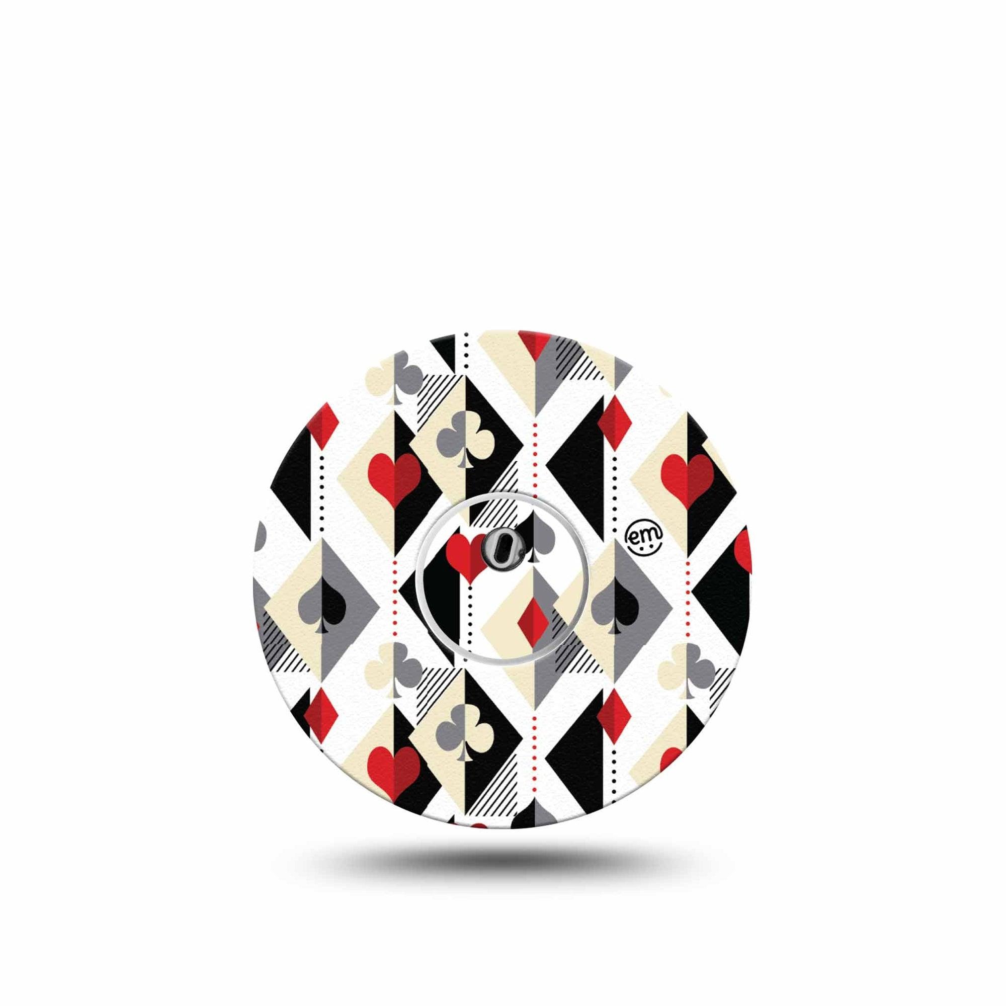 ExpressionMed Playing Cards Freestyle Libre 3 and Libre 3 Plus Tape Single Tape and Single Sticker Fun Geometric Suites Pattern, Adhesive Tape Continuous Glucose Monitor Design