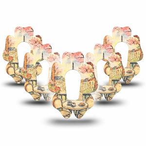 ExpressionMed Café Terrace Dexcom G6 Flower, 5-Pack Watercolor cafe Plaster for Continuous Glucose Monitor