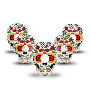 ExpressionMed Dia De Los Muertos Freestyle Libre 3 Skull Shape Tape 5-Pack Colorful Art Skull Patch CGM Design