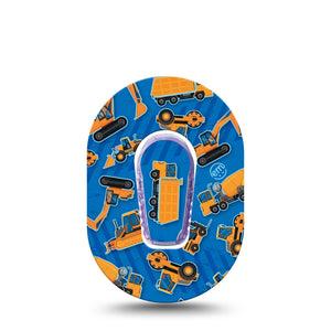 ExpressionMed Construction Trucks Dexcom G6 Mini Tape, Single Tape and Single Sticker Construction Vehicle, Adhesive Tape CGM Design