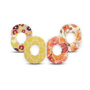ExpressionMed Citrus Crush Dexcom G7 and Dexcom Stelo Glucose Biosensor System Mini, 4-Pack Tape bright fruit graphic Fixing Ring Patch for Continuous Glucose Monitor