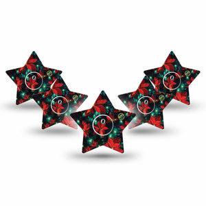 ExpressionMed Christmas Floral Freestyle Libre 3 and Libre 3 Plus Star Shape Tape, 5-Pack Tape and 5-Pack Sticker Christmas Bloom, Patch CGM Design
